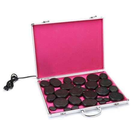 Incalzitor pietre vulcanice, pentru masaj, cutie metalica, 28 pietre, hot stone massage, 60W, 220V (cod E53S)