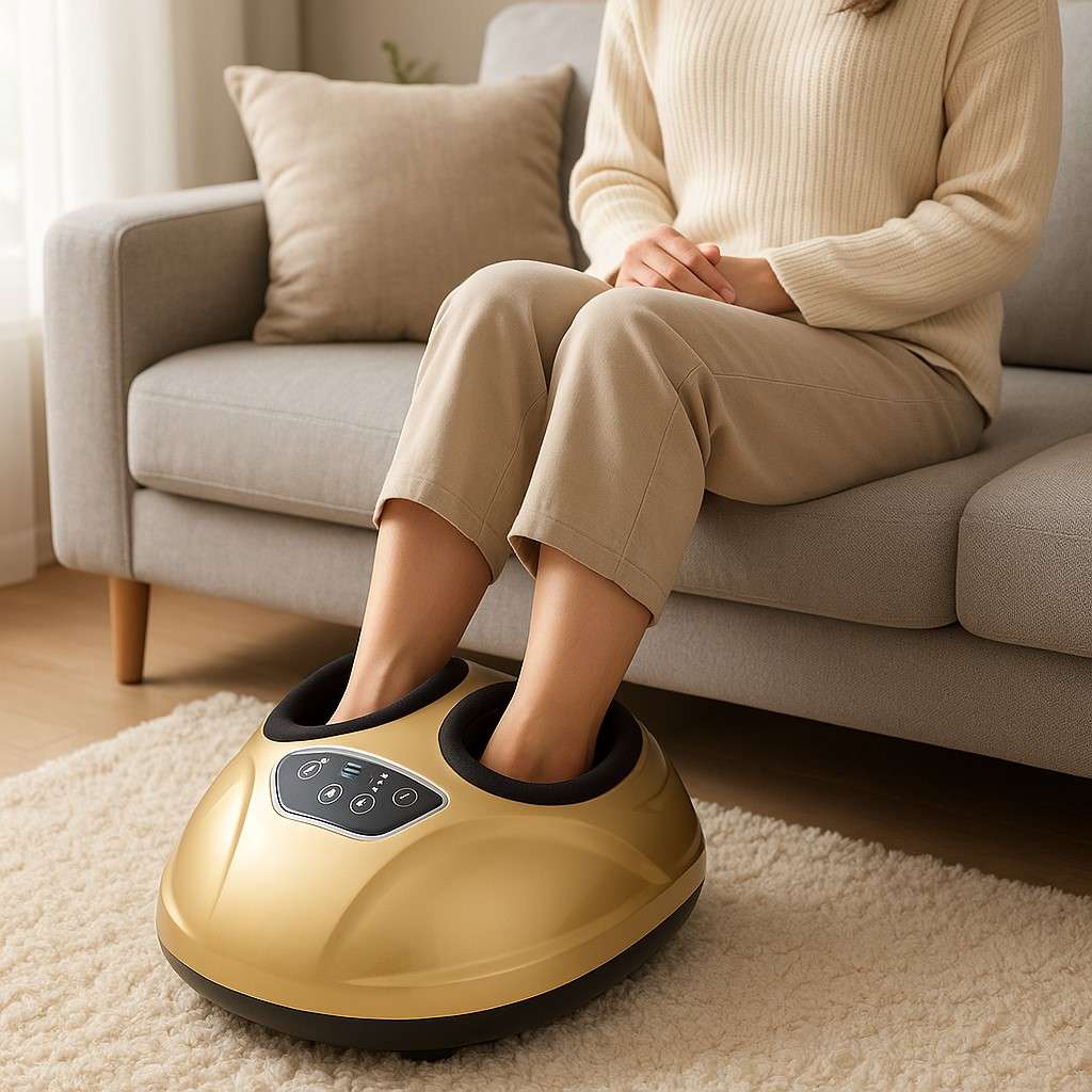 Aparat Masaj Picioare Electric, Intensitate Reglabila, 3 Moduri Multi-Masaj, Timer Auto/Off, Reflexoterapie, Detensionare, Relaxare, Auriu