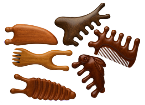 Set Profesional Gua Sha din Lemn – 6 Piese pentru Masaj și Terapie Corporala (cod G22L)